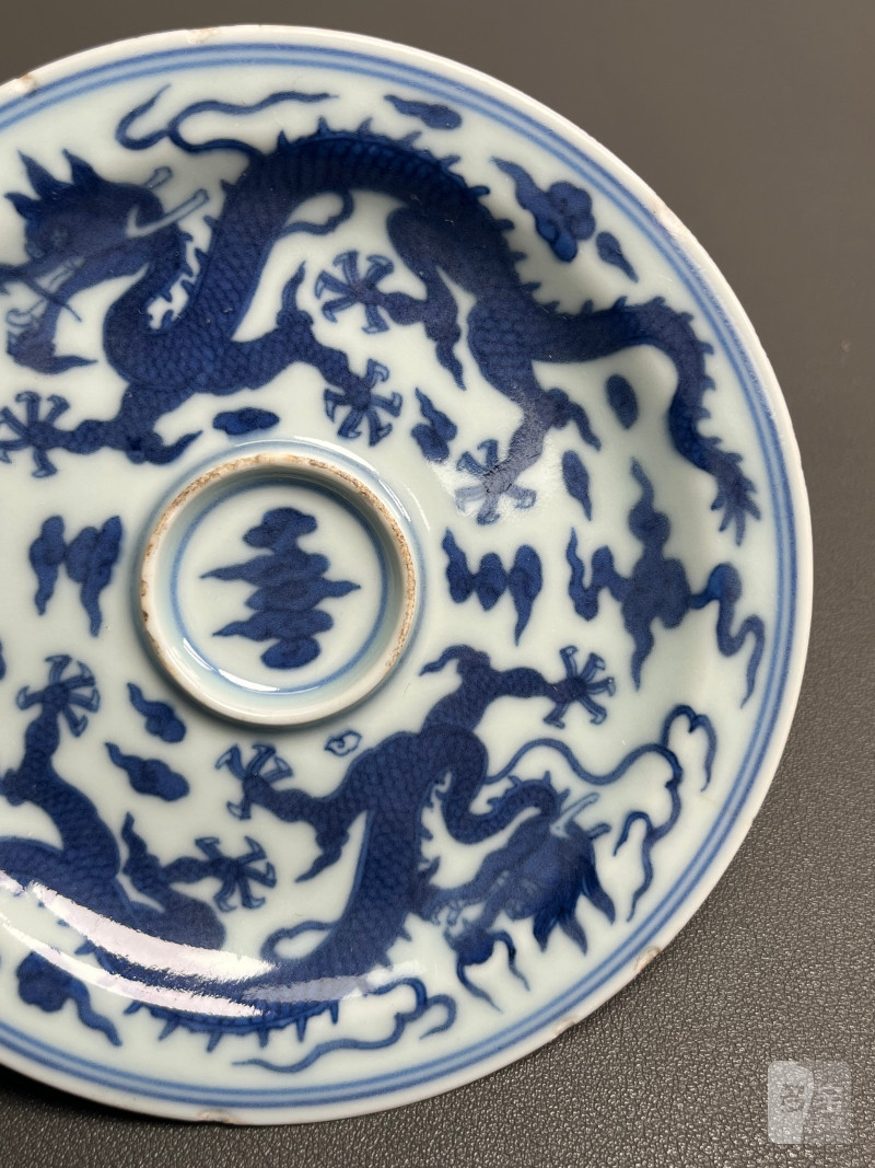 清乾隆  青花云龙纹盏托 - 图4